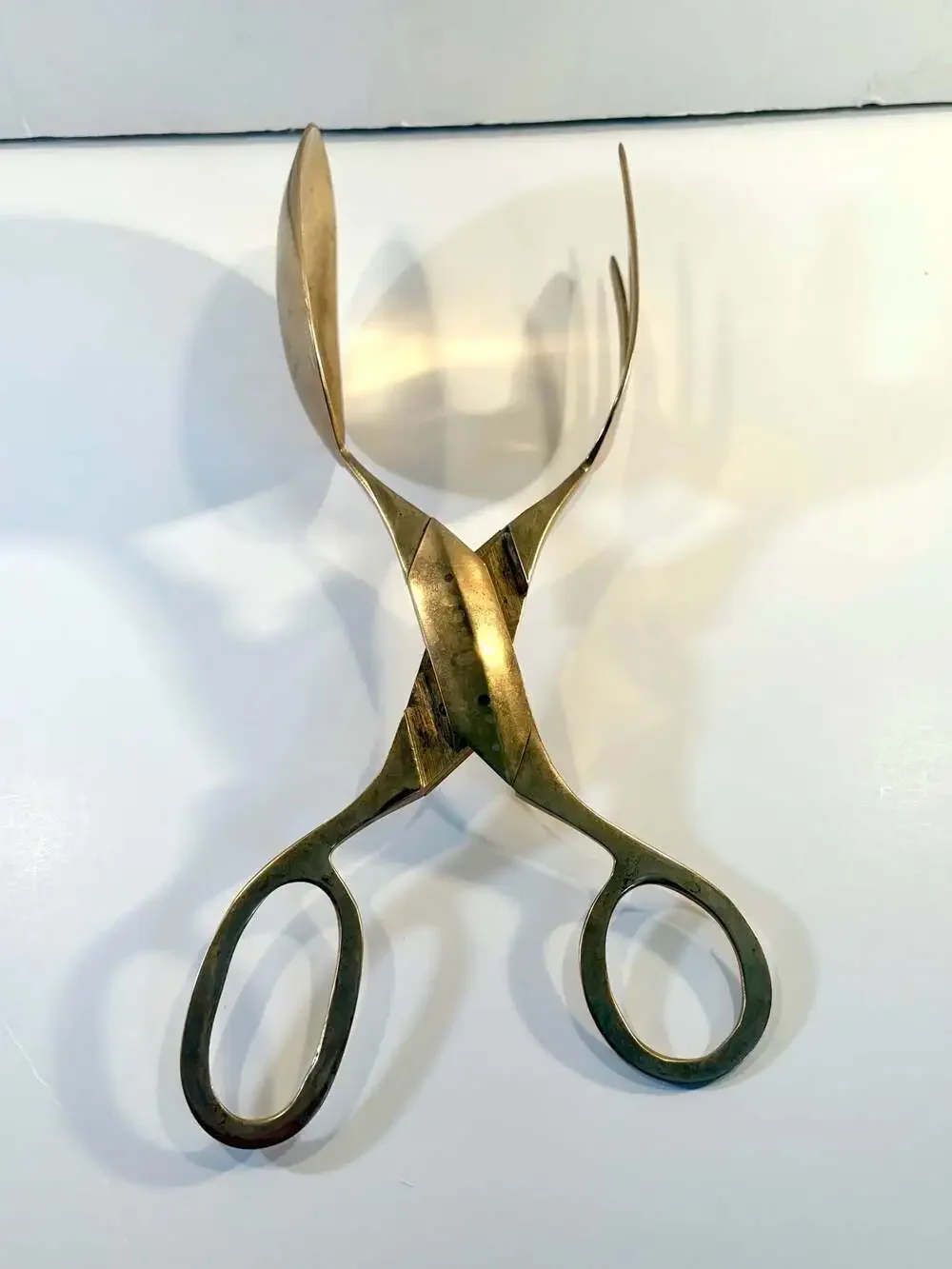 Vintage Scissor-Style Salad Serving Tongs Spoon and Fork Set